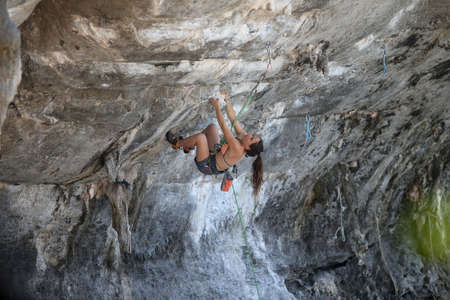 Mountaineers exercise rock climbing at Beach Bay in Krabi, Thailand 03 12 2019のeditorial素材