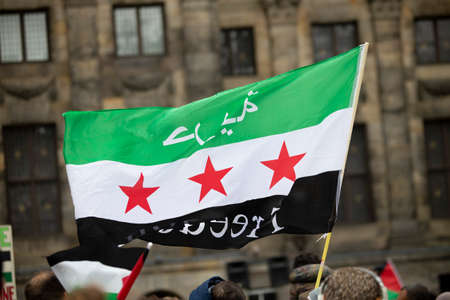 Waving flag of the Syrian Arab Republic in Amsterdam. 2021 05 22の写真素材