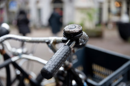 Close up details of a wet bike after rain, raindrop aesthetics. Amsterdamの写真素材