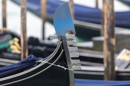 Detail of iron bow element at a gondola as symbol for Veniceの写真素材