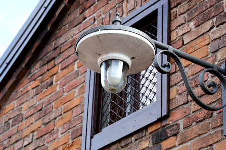 Old wall street lighting, in the old town, Kedainiai, Lithuaniaの写真素材