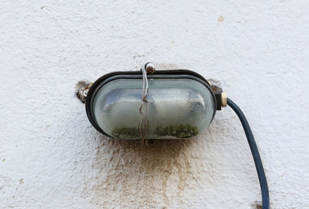Old wall street lighting, in the old town, Kedainiai, Lithuaniaの写真素材