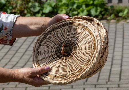 Empty bag. Wicker bag in a country homestead. Lithuaniaの写真素材