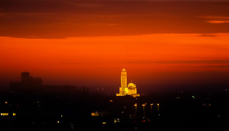 Sunset in Kaunas, Resurrection Church and City Panorama in the Eveningの写真素材