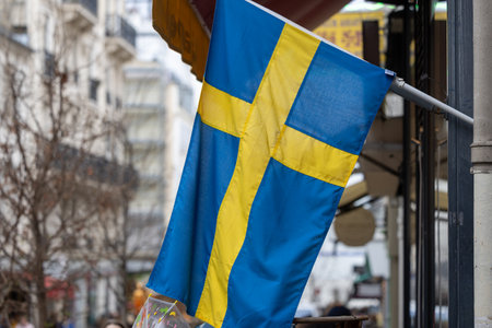 Sweden flag on a streetの写真素材