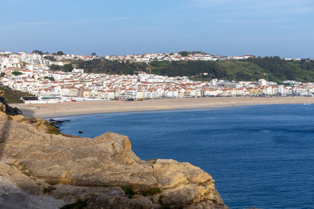 Panoramic view of the city of Nazare, Portugal.の写真素材