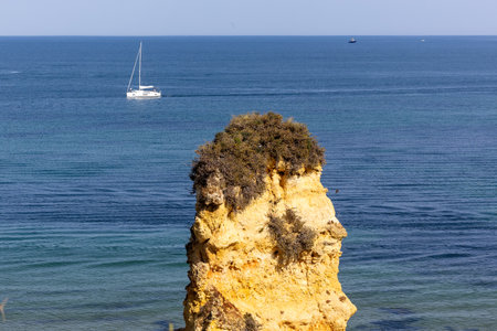 Rocky coastline , Cape Sao Goncalo de Lagos, in the Algarveの写真素材
