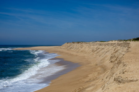 The coast of Atlantic ocean in Nazare, Portugalの写真素材