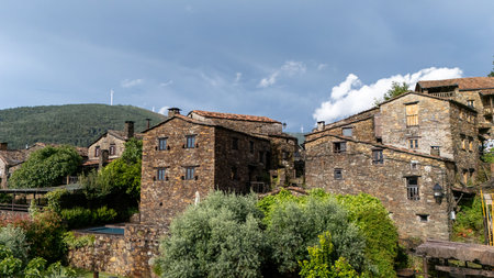 Talasnal: A Tourist Marvel in Portugal with Ancient Architecture, Stone Houses, and Narrow Alleys Captured by Drone on Jun 19, 2024の写真素材