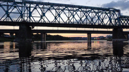 Kaunas Railway Bridge over the Nemunas in Evening Light: A Historical Connection Between City and...