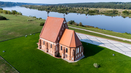 Church of St. John the Baptist in Zapyskis by the Nemunas River. The church was built around the year 1578の写真素材