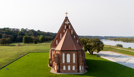 Church of St. John the Baptist in Zapyskis by the Nemunas River. The church was built around the year 1578の写真素材