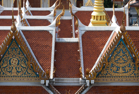 Thai Temple Roof Mosaic: Bangkok Ornaments and Ceramic Tiles. National symbolの写真素材