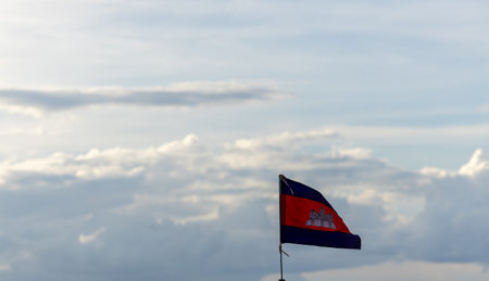 Cambodian national flag waving in wind. national symbolの写真素材