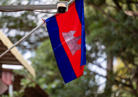 Cambodian national flag waving in wind. national symbolの写真素材