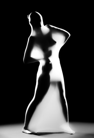 Play of Light and Shadows: Body Shapes Behind Silk Veilsの写真素材