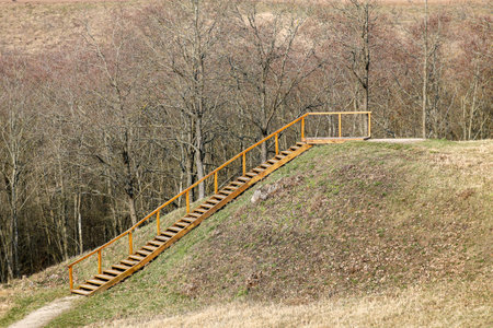Stairs leading up to a moundの写真素材