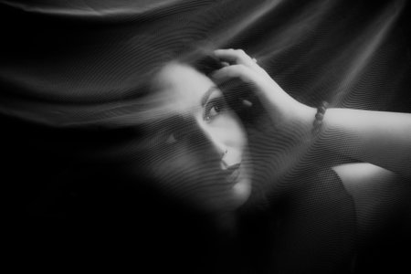 Portrait of a Beautiful Woman Through a Translucent Veil â The Shroud of Mysteryの写真素材