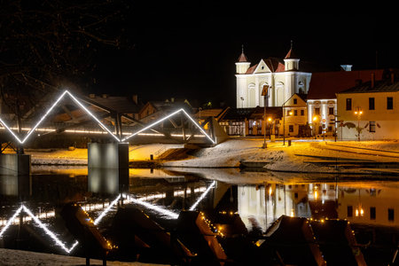Kedainiai old town and night bridgeの写真素材