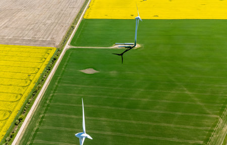 Wind Turbines Spinning Over Lithuanian Fieldsの写真素材