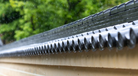 Quiet Rain Falling on Traditional Japanese Temple Wall