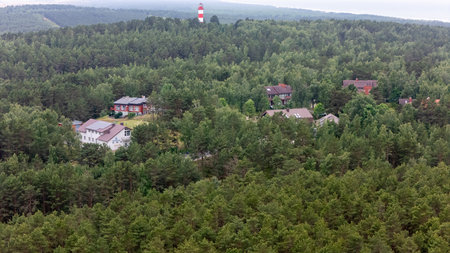 Aerial View of Nida, Lithuania â Forest, Town, and Curonian Lagoonの写真素材