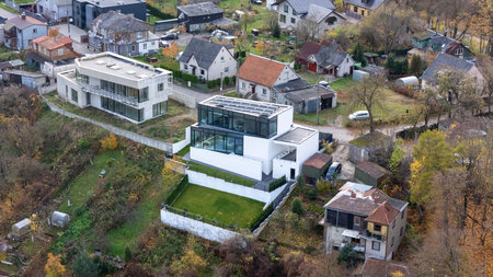 Aerial View of Kaunas City and Neman Riverの写真素材