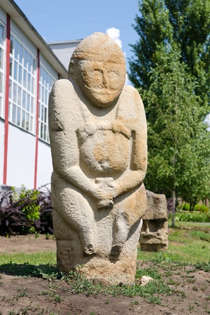 Polovtsian stone sculpture XI-XII of centuries in archaeological and ethnographic park-museum of Taras Shevchenko National University of Luhansk. Ukraine, Luhansk.のeditorial素材