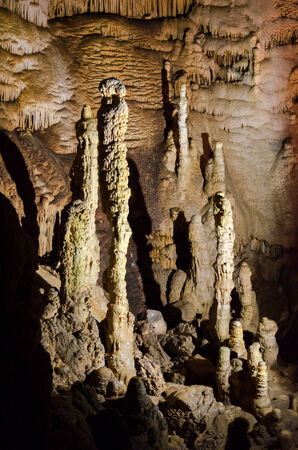 Stalagmites  Karst cave Emine Bair Khosar in Crimea  Massif Chatyrdag-Yayla  Vicinity of Alushta  Near the village Privolnoe の写真素材