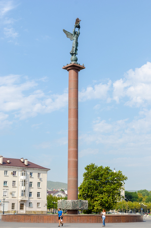 Stele Marine Glory of Russia on the Shore Promenade behalf of Admiral Serebryakov. Opened April 25, 2007. Novorossiysk, Krasnodar Krai, Russia - August 28, 2016.のeditorial素材