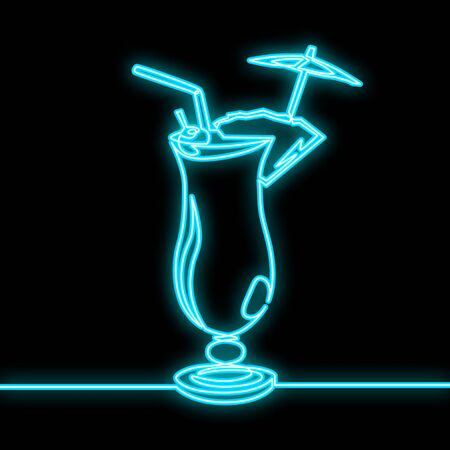 Neon cocktail on black background. Continuous one line drawing. Vector illustration. のイラスト素材