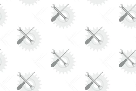 Seamless pattern with gears, screwdrivers and wrenches. For repair service or technical support. Pattern for background or fills. Vector illustration.のイラスト素材