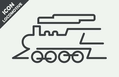 Speeding locomotive black and white icon in a linear style. Side view. Vector editable illustration.のイラスト素材