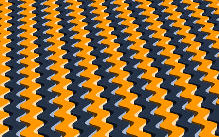 Wavy line 3D background in flat style. Blue and yellow waves. Vector abstract illustration.