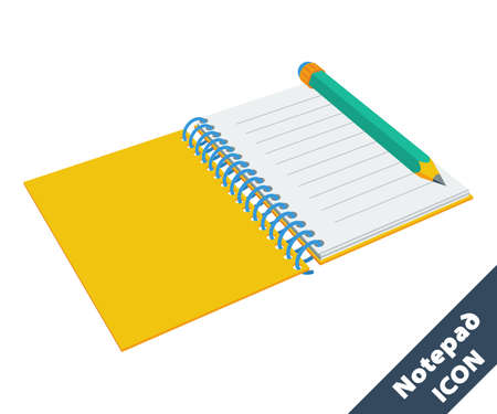 Notepad and pencil icon. 3D vector illustration in flat style isolated on white background.のイラスト素材