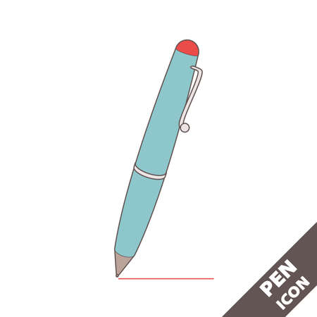 Ballpoint pen icon. Cartoon blue 3D vector illustration in flat style on white background. Editable strokes.のイラスト素材