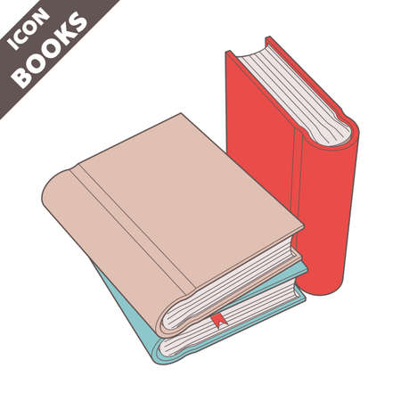 Stack of books icon. 3D vector illustration in flat style isolated on white background. Icon for the Help, About, Info, Data menu or others. Editable strokes.のイラスト素材