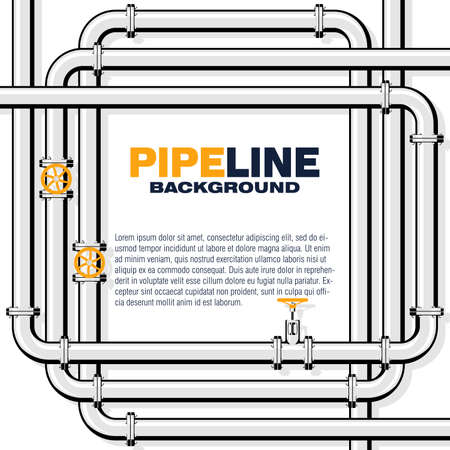 Pipeline square vector background with space for text. Branching and intertwining pipes with taps. Illustration in flat style.のイラスト素材