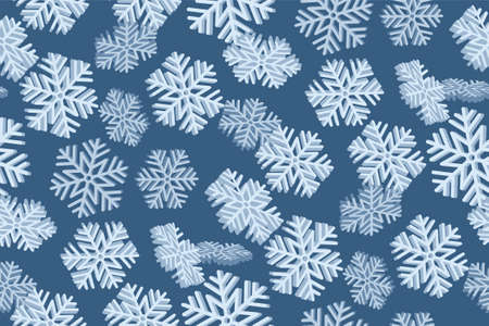 Vector holiday seamless winter pattern with pretty snowflakes. Blue background for christmas decoration, brochure design, cover or wrapping paper prints.のイラスト素材