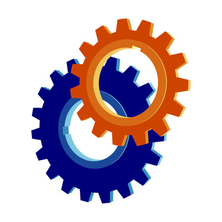 Two gears icon. 3D vector illustration in flat style isolated on white background. Icon for the Options, Settings, Technical Support, Service menu or others.のイラスト素材