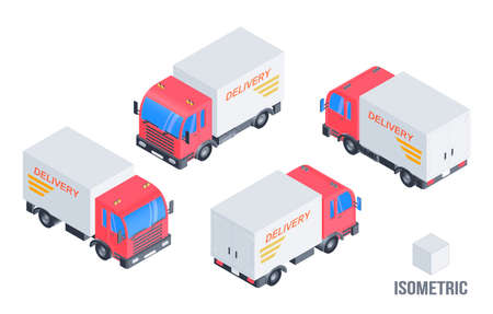 Delivery truck. Isometric 3d vector illustration isolated on a white background. Set of four...