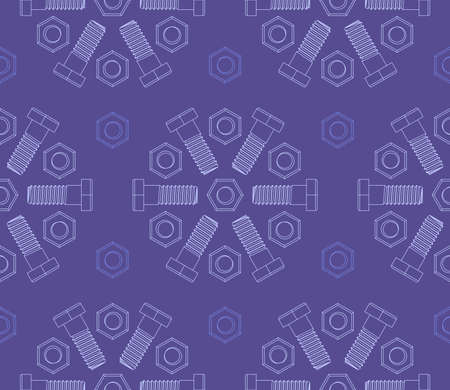 Christmas seamless pattern of bolts and nuts laid out in the shape of snowflakes. Contour drawing of fasteners. Vector background for construction tools store, technical support and others.のイラスト素材