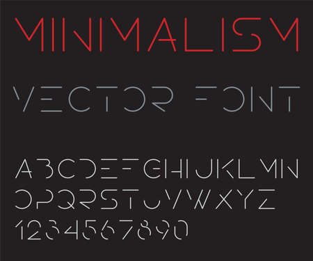 Vector font made of dangling lines. Minimal style alphabet. Letters and numbers on a black background. Editable strokes.のイラスト素材