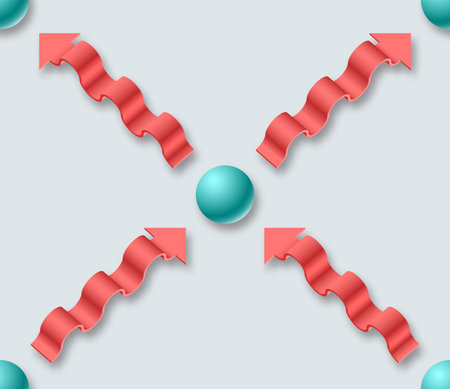 Abstract isometric 3D seamless pattern of balls and wavy arrows.の写真素材