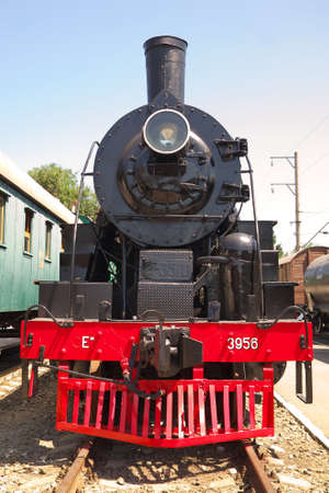 Rostov-on-Don, Russia - July 13, 2021. An old soviet steam locomotive of the Em-3956 series in the Museum of Railway Transport. This locomotive was produced in 1945.のeditorial素材