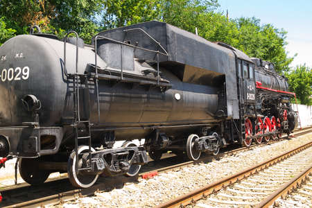 Rostov-on-Don, Russia - July 13, 2021. An old steam locomotive of the L-0029 series in the Museum of Railway Transport. Steam locomotives of the L series were produced in 1946-1955.のeditorial素材