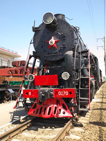 Rostov-on-Don, Russia - July 13, 2021. An old soviet steam locomotive of the L series in the Museum of Railway Transport. This locomotive was produced in 1948.のeditorial素材