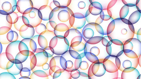 Soap bubbles. Abstract multicolored seamless pattern of overlapping transparent circles with gradient fill on a white background. vector illustration.のイラスト素材