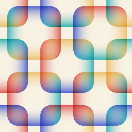 Abstract multicolored seamless pattern of overlapping transparent squares with rounded corners with multicolored gradient fill. vector illustration.のイラスト素材