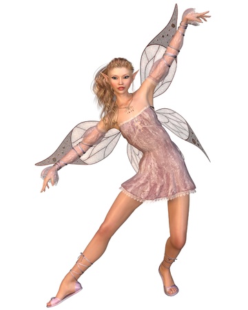 Pretty blonde fairy with pink dress and wings, 3d digitally rendered illustrationの写真素材